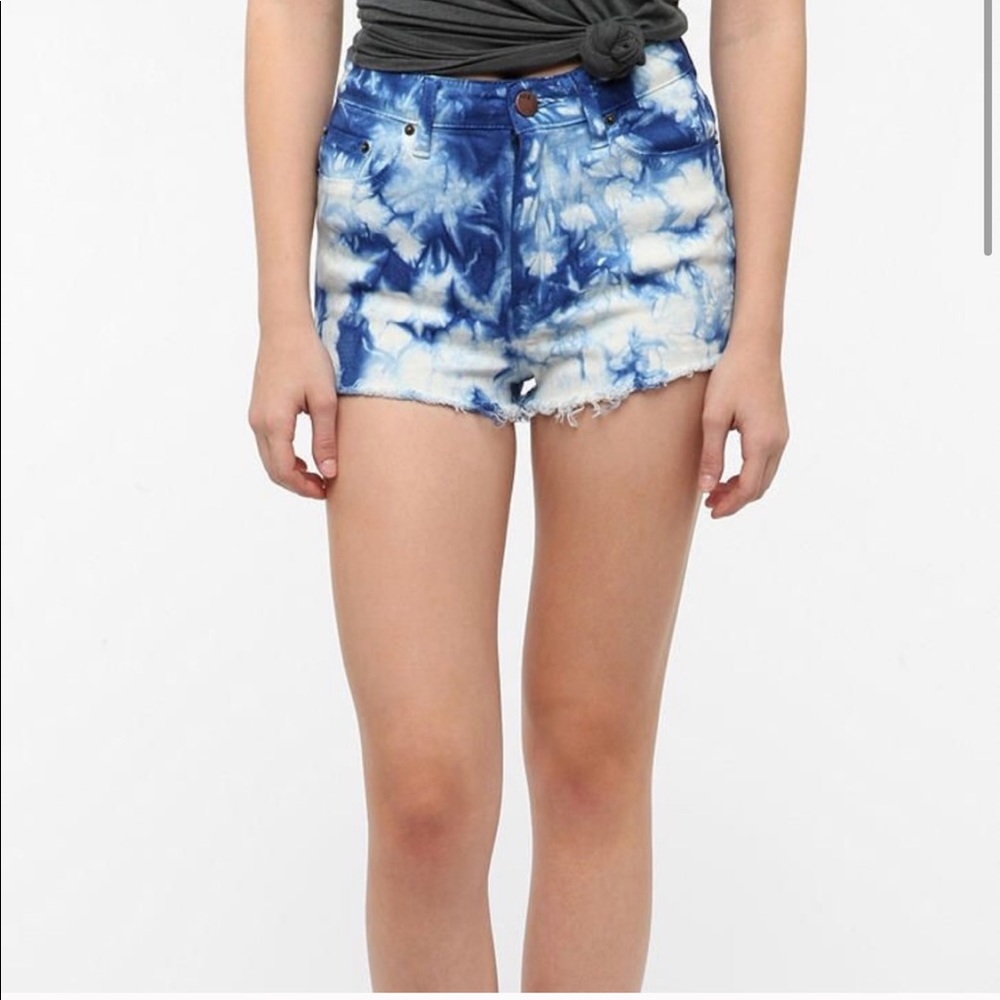 BDG high rise cheeky shorts in blue tie dye